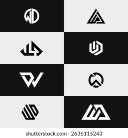Minimalist trendy unique initial logo featuring letters WD and DW for stock market and finance brands. Modern, clean design ideal for professional business identity and investment marketing.