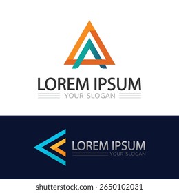 Logotipo de triângulo minimalista com elementos prismáticos coloridos para marca digital