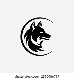 Minimalist Tribal Black Wolf with Circle Frame Illustration Logo Design