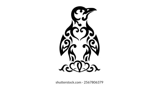 Minimalist Tribal Penguin Tattoo Design. Beautiful penguin silhouette vector illustration.