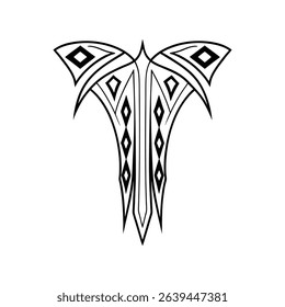 Minimalist tribal tattoo rendered in clean linear form. Ideal for subtle body art, symbols, or stylized graphic projects.