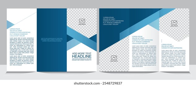 Minimalistische Tri-Fold Broschüre Vorlage - Zwei professionelle blau-weiße Designs. Vollständig editierbares EPS, druckfertig und in hoher Qualität. Perfekt für Business-Branding und Marketing.