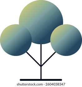 Minimalist triple-circle tree illustration featuring a subtle green-blue gradient and simple trunk lines on a white background