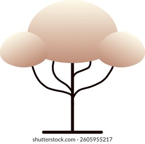 Minimalist triple-dome tree illustration in warm beige gradients with slender trunk lines for a sleek, modern look