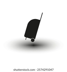 Minimalist trolley icon. Black silhouette vector. Bold shadow effect. Simple clean shape.