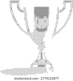 A minimalist trophy icon in pixelated retro halftone dotted dither style featuring monochrome blackwhite geometric abstract design perfect for award vintage prize contest or winner vector graphics
