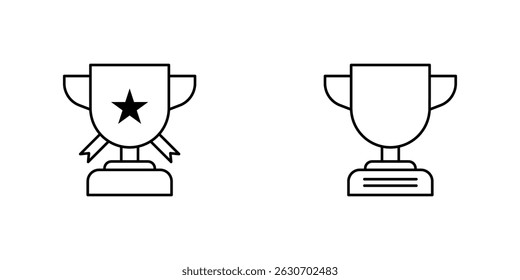 Minimalist Trophy Icons – Winner Cup with Star Emblem in Outline Style.