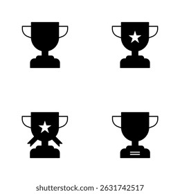 Minimalist Trophy Icons – Winner Cup with Star Emblem in Outline Style. Vector illustration.
