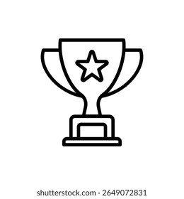 Minimalist trophy illustration with black outline and star symbol rests against a clean white background, conveying a feeling of success and achievement perfect for recognition and award-related