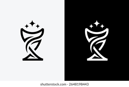 Minimalist trophy logo with 3 stars on top in abstract line art style. Ideal for sports, competition, award branding, and athletic achievement logos.