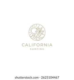Minimalist Tropical Beach Scene Logo in Line Art Style