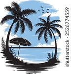 Minimalist Tropical Beach Silhouette Design
