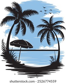 Minimalist Tropical Beach Silhouette Design
