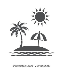 Minimalist Tropical Beach Vector Icon for Travel Graphics.	