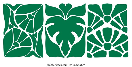 Minimalist Tropical Green Monstera Leaves and Flowers. Adam's Rib Plants.
