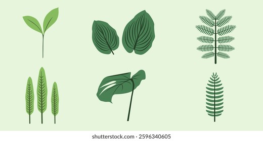 Minimalist Tropical Leaf Illustration Set - Flat Botanical Vector Design