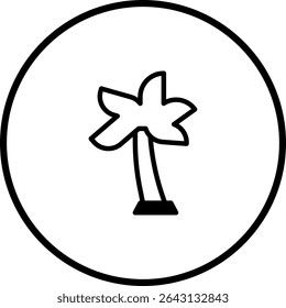Minimalist tropical palm tree icon design for vacation and summer themes in white background