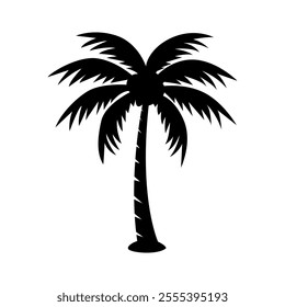 minimalist tropical palm tree silhouette design in black and white, isolated on white background, modern tropical vector art for decor, nature-inspired graphic, ideal for beach and travel themes

