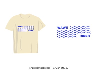 Minimalist t-shirt design with blue waves and text for surfing enthusiasts