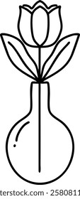 Minimalist Tulip Blossom Vector Graphic, Simple Black and White Outline for Invitations and Logos