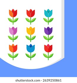 Minimalist Tulip Flower Logo Vector Set, Flat Design Floral Icons