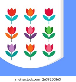 Minimalist Tulip Flower Logo Vector Set, Flat Design Floral Icons