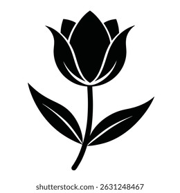 "Minimalist Tulip Silhouette – Black Floral Icon on White Background"