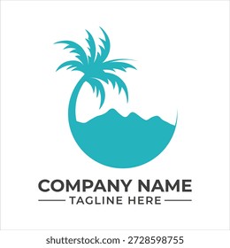 Design minimalista de logotipo de palmeira turquesa e ondas para uma identidade de marca tropical