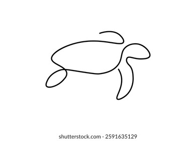 Minimalist turtle illustration with continuous lines, simple design suitable for a logo or icon.