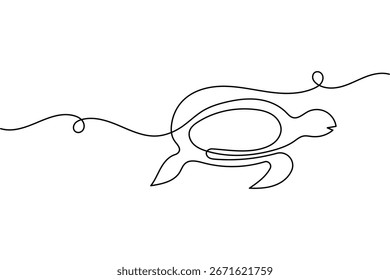 Contorno de tortuga minimalista en una línea continua dibujando Ilustración vectorial aislada