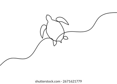 Minimalist turtle outline in continuous one line drawing isolated vector illustration