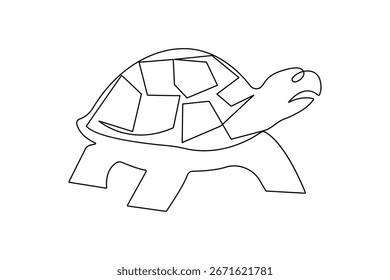 Minimalist turtle outline in continuous one line drawing isolated vector illustration