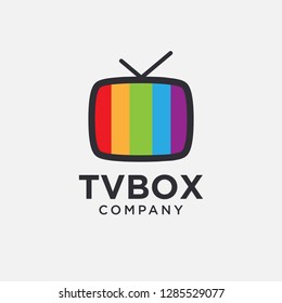 Minimalist TV box logo icon vector template on white background, broadcasting entertainment graphic