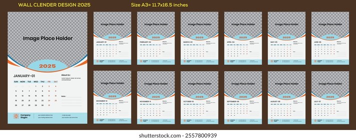 minimalist twelve-page wall calendar design template