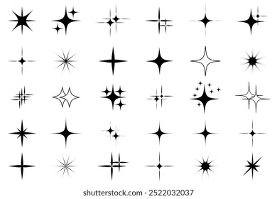  Minimalist twinkle star shape symbols. Set of twinkling stars vector, icon. Shiny sparks icon. Modern geometric elements, shining star icon set. 