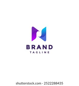 Minimalist Two Color Letter N Logo Design. Simple Initial N Letter Modern Futuristic Logo Design.