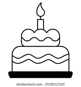 Minimalist Two Layer Birthday Cake Icon | Simple Vector Design