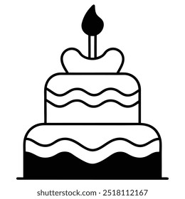 Minimalist Two Layer Birthday Cake Icon | Simple Vector Design