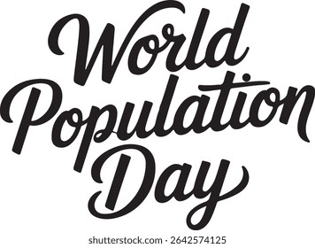 Um design de caligrafia de tipografia minimalista do texto Dia Mundial da População em estilo Vetor de silhueta com um fundo branco.