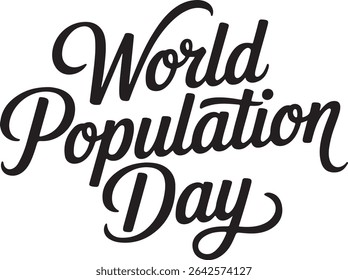 Um design de caligrafia de tipografia minimalista do texto Dia Mundial da População em estilo Vetor de silhueta com um fundo branco.