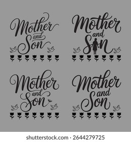 A Minimalist Typography Calligraphy Mother And Son Shilouette Vector Art