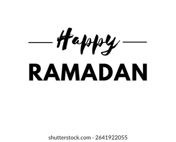 Minimalist “HAPPY RAMADAN” typography design featuring clean, elegant fonts. Ideal for greeting cards, social media posts, and festive Ramadan wishes. Simple and versatile.
