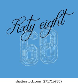 Diseño de tipografía minimalista con la frase de guion escrita a mano "Cincuenta y ocho" combinada con los números de la universidad delineados "58" sobre un fondo azul sólido. Fusión moderna de caligrafía elegante y estilo universitario atlético, creando una composición limpia y elegante. Ideal para camisetas, sudaderas con capucha, carteles, marcas de ropa, moda juvenil, ropa de calle y Diseños gráficos de inspiración deportiva. Visual contemporáneo, versátil y de moda adecuado para uso impreso y digital.