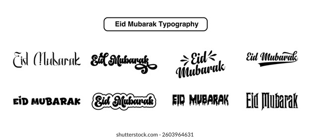 Minimalist Typography Eid Mubarak calligraphy silhouette vector art.