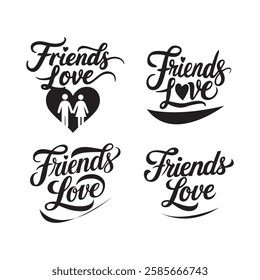 minimalist typography friends Love calligraphy silhouette vector art