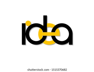 Minimalist typography “idea” in geometric shape with duo tone yellow-black. The letter d, e and a are Interlock design. vector illustration