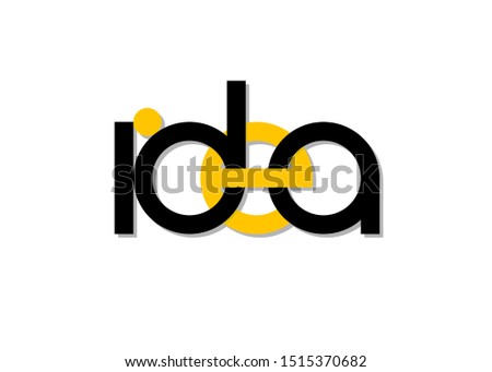 Minimalist typography “idea” in geometric shape with duo tone yellow-black. The letter d, e and a are Interlock design. vector illustration