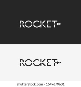 diseño minimalista del logo de la tipografía. diseño creativo y único del logo del cohete. plantilla de diseño del logotipo comercial del cohete de señas y símbolos.