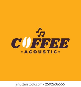 minimalist typography music and coffee acoustic line art icon logo vector illustration design