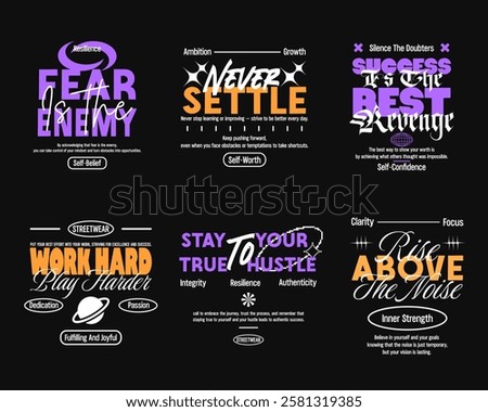 Minimalist typography set, for poster, t-shirt design. Vintage typography quotes vector set. Trendy typographic bundle for clothing design, Vintage lettering for t shirt 